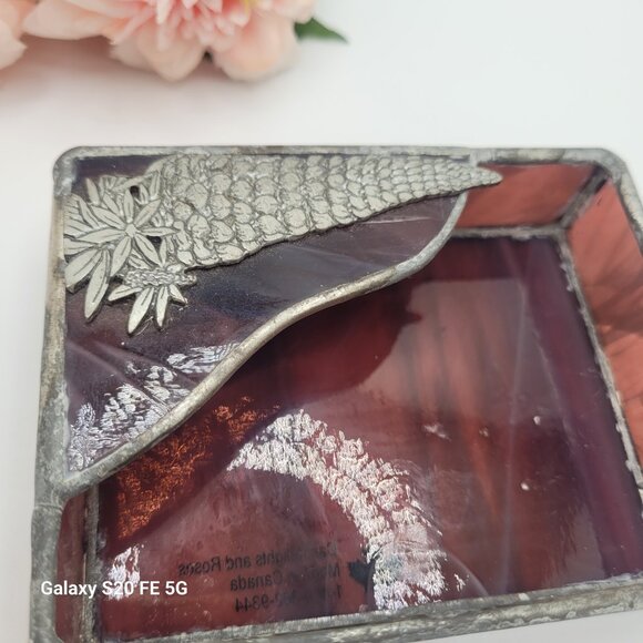 Purple Lead Stained Glass Trinket Dish or Business Card Holder - Picture 2 of 11